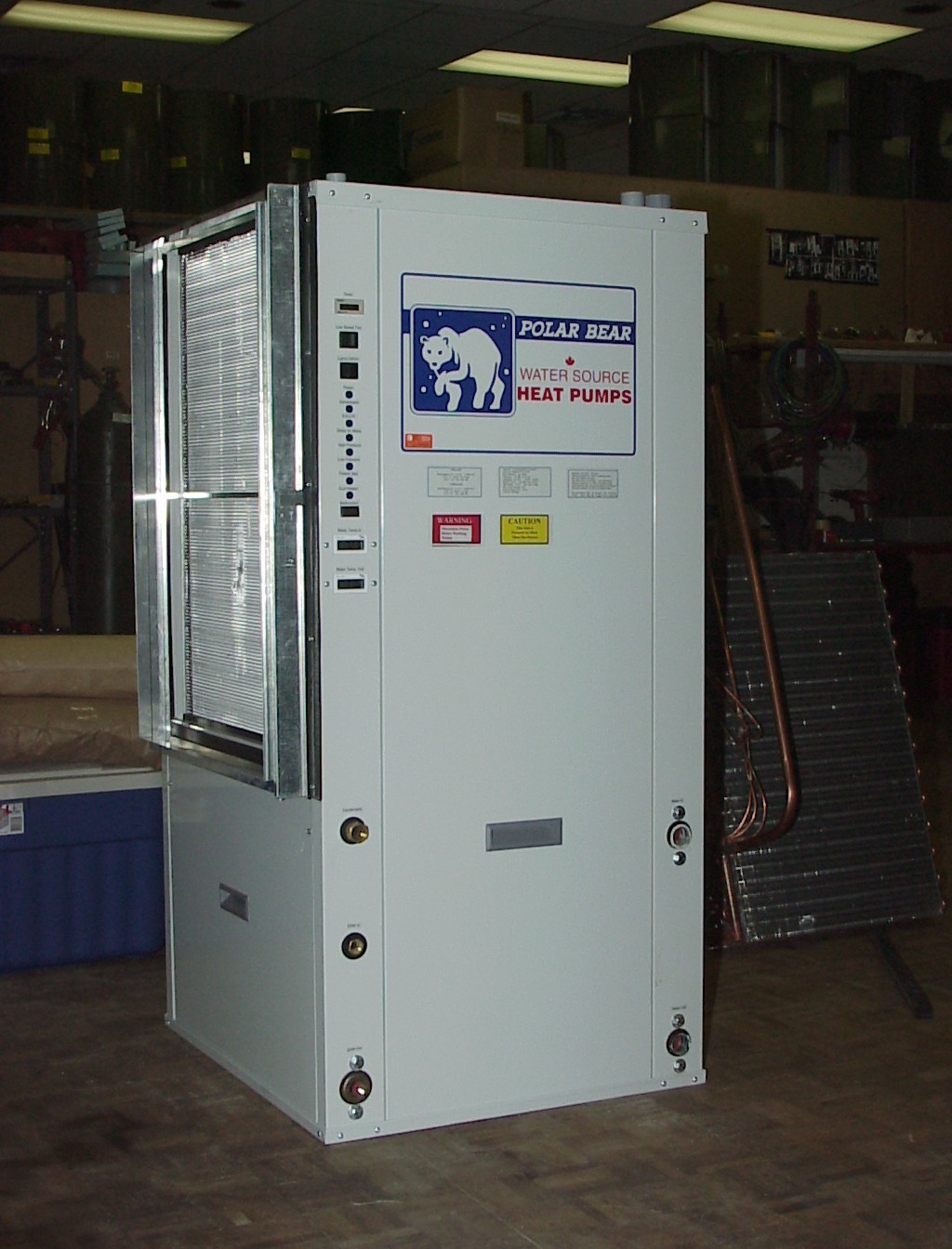 Standard vertical water-to-air cabinet; exact model unconfirmed