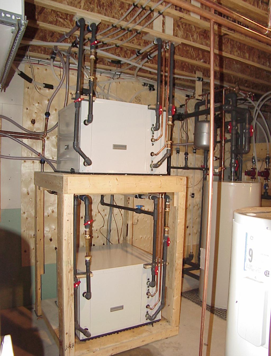 Two installed water-to-water units; exact model unconfirmed